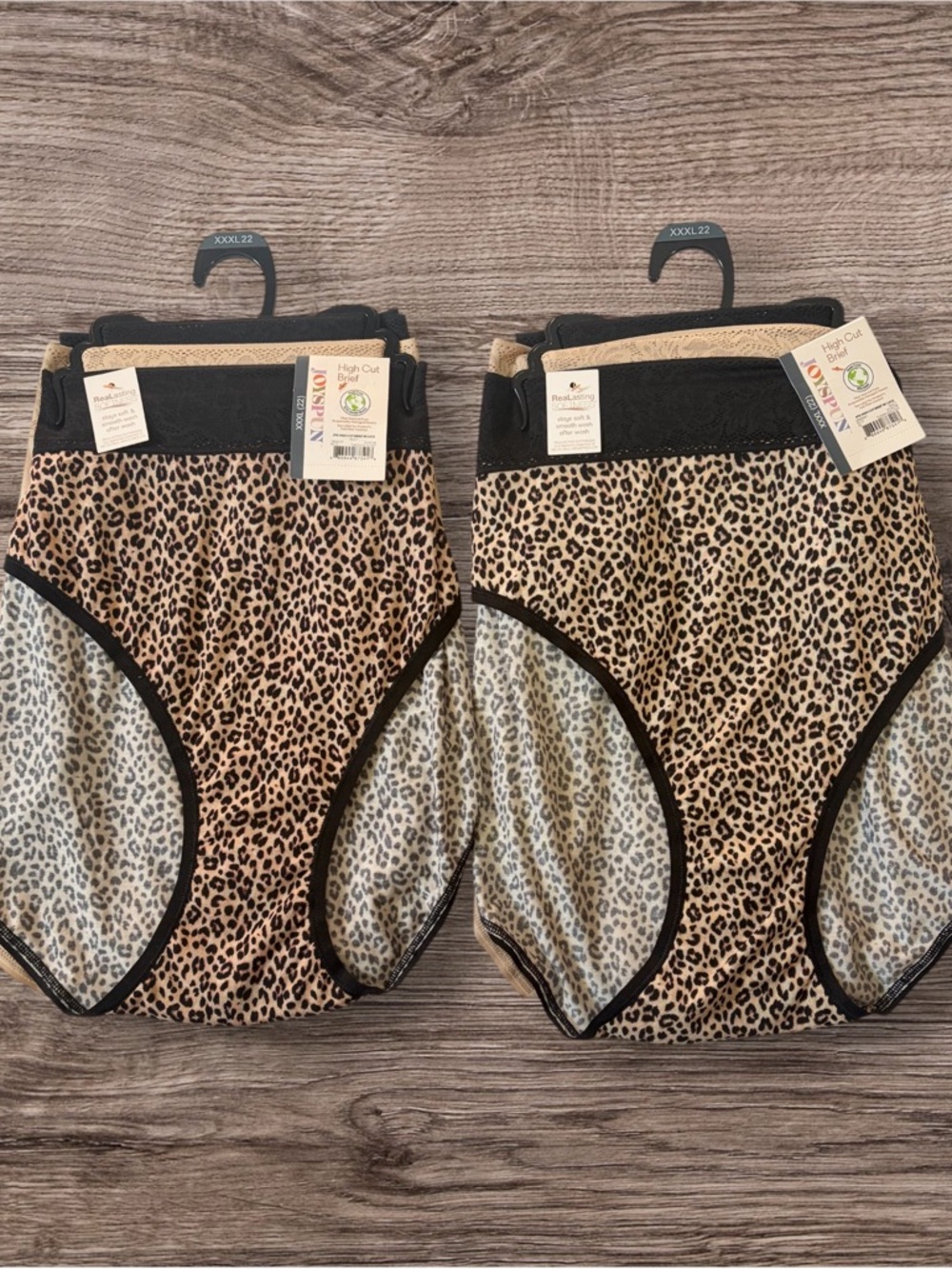 Joyspun 6 Pack High-Cut Briefs with Lace XXXL 22 Leopard Print Black & Nude